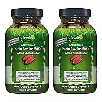 Irwin Naturals Brain Awake Max3 + Nitric Oxide Booster - 60 Liquid Soft-Gels, Pack of 2 - Support Brain Health & Optimize Performance - 40 Total Servings