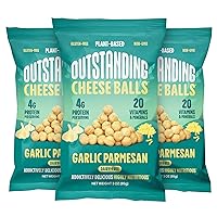 Outstanding Foods Vegan Cheese Balls - Plant Based, Dairy Free, Gluten Free, Low Carb, Kosher Cheese Snacks - Source of 20 Essential Vitamins and Minerals - Garlic Parmesan, 3 oz, 3 Pack