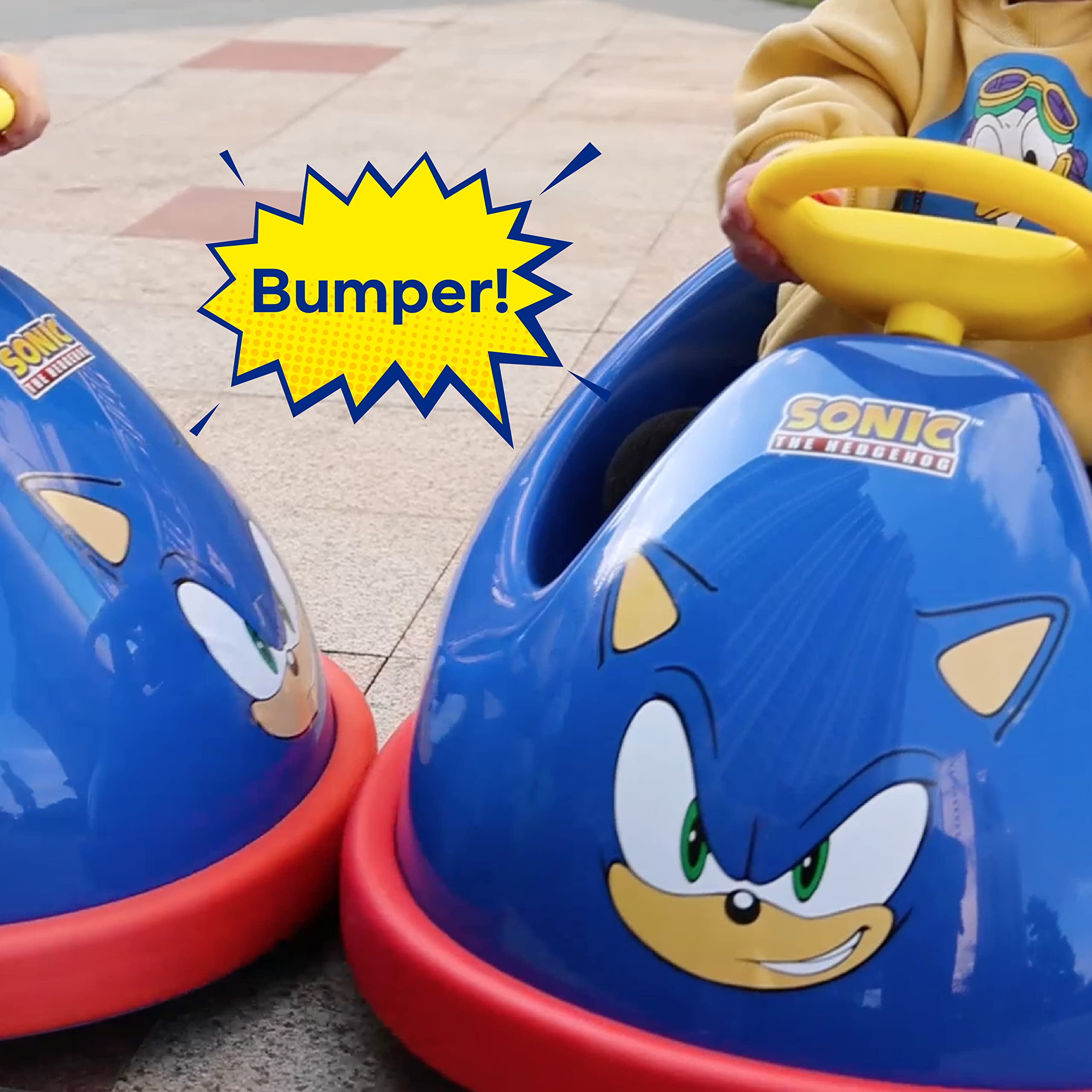 Sakar Sonic The Hedgehog Bumper Car for Kids, 2 Speed Electric Vehicle, Toddler Bumper Car with Remote Control and 360 Degree Turning, 12V 20W Motor, LED Lights, Gifts for Toddlers, Large