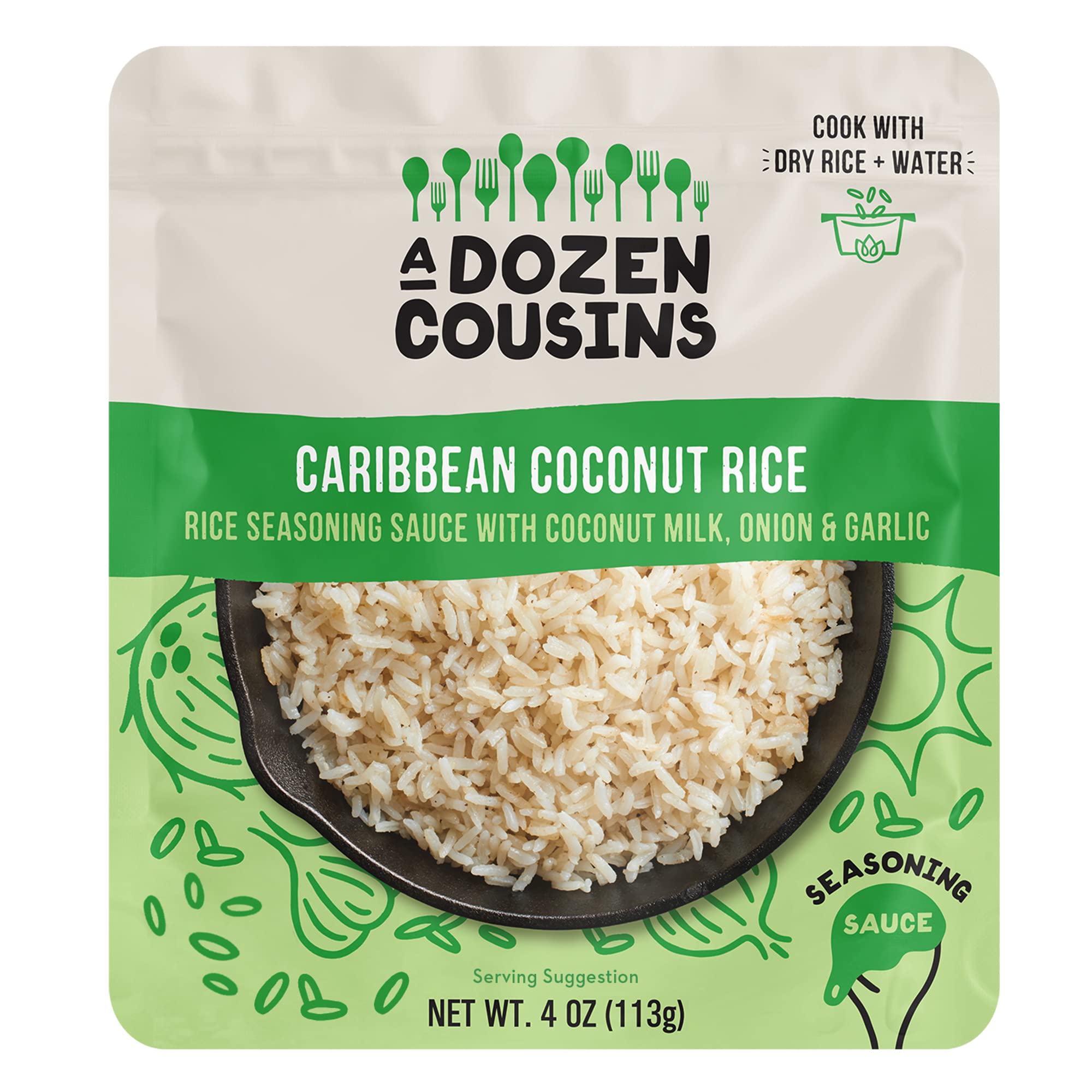 A Dozen Cousins Rice Seasoning Sauce Packets - Season and Prepare Your Own Rice Dishes - 10 Pack - Caribbean Coconut Rice - 4 oz Packet