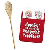 GROBRO7 3Pcs Teacher Thank You Gift Pot Holder with Laser Engraved Wood Spoon Greeting Card Thanks for Making Me One Smart Cookie Heat Resistant Hot Pad Back to School Teachers Appreciation Week Gifts