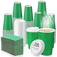 100 Set Disposable Coffee Cups with Lids and Sleeves Set Insulated Paper Coffee Cups Disposable Paper Cups for Hot Chocolate Coffee Tea Cafes Travel Supplies(Green, 12 oz)