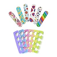 Toe Separators Set Premium Pedicure Tool Kit 24 Pieces + (1 Dozen) Colorful Girly Mini Emery Board Nail Files