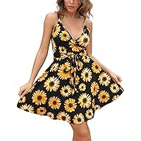 Aphratti Women's V-Neck Spaghetti Strap Faux Wrap Sundress Summer Casual Mini Sexy Fit and Flare Short Sun Dress