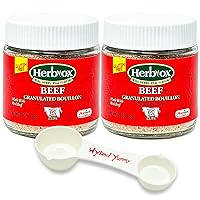 Herb Ox Beef Bouillon Powder Bundle with - (2) 4oz Jars of Herbox Gluten Free Beef Bouillon Granules and a Wyked Yummy All in One Measuring Spoon