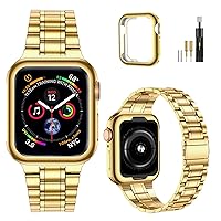 MioHHR Compatible with Apple Watch Band 42 mm 44 mm 45 mm 49 mm, Solid Stainless Steel Metal Strap for iWatch Series 8 7 6 5 4 3 2 1 SE (Gold)