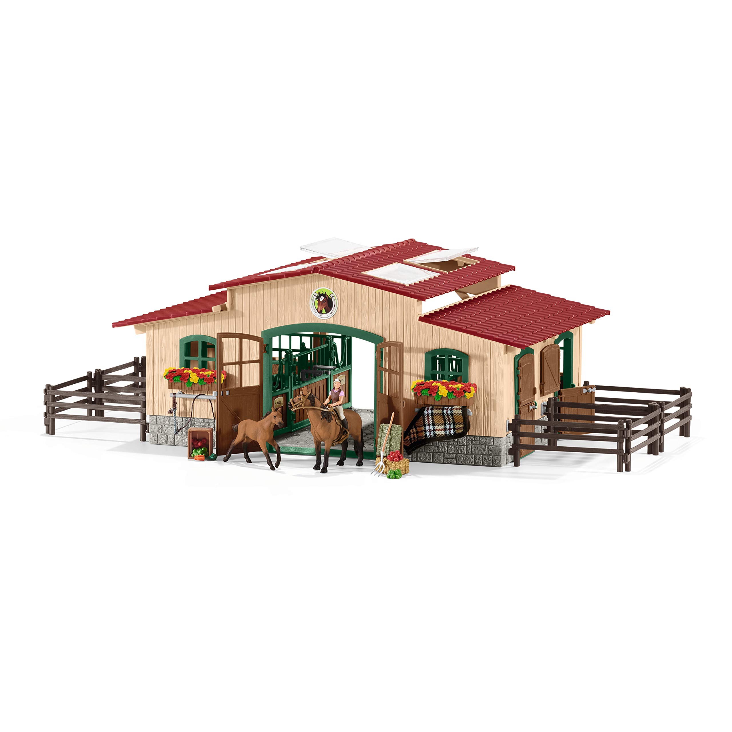 Schleich Horse Barn and Stable Playset - Award-Winning Riding Center 44 Piece Set, 2 Pony Toys, Rider Figurine, and Farm Accessories, for Girls and Boys 3 Years Old and Above