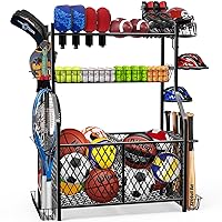 IPOW Large Garage Sports Equipment Storage Organizer| Ball Storage Rack| Garage Ball Organizer| Sports Gear Storage| New Garage Storage Racks With Baskets, Hooks, Bat Rack, Ball Ring Rack Steel