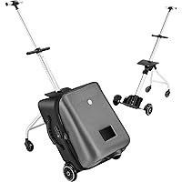 Carry On Luggage with Spinner Wheels Ride On Suitcase for Kids 20 Inch Hard Sided Luggage Airline Approved with Removable Stroller and Carry On Bag for Men and Women Black