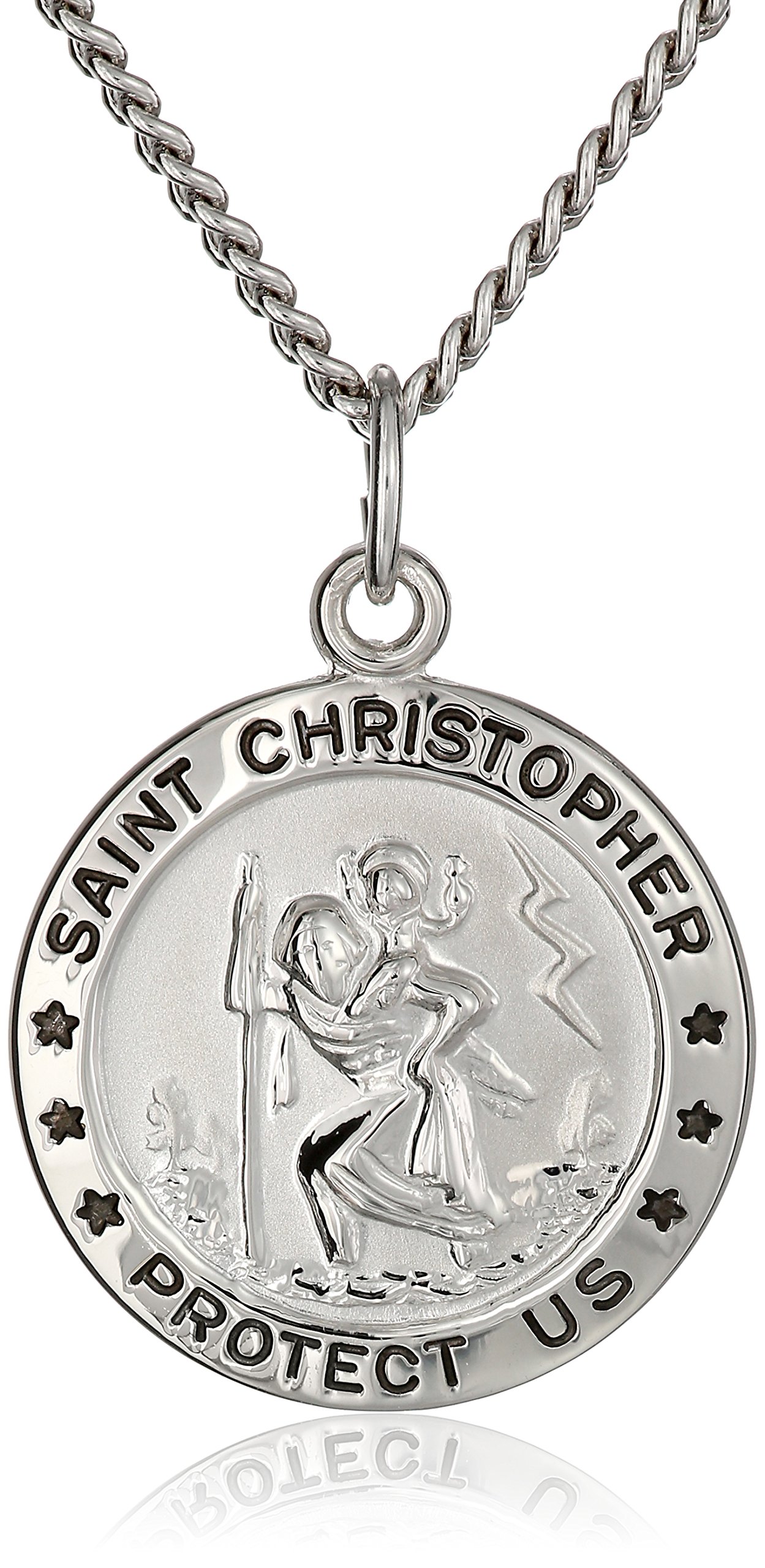 Amazon Collection Round Saint Christopher Medal with Stainless Steel Chain, 20