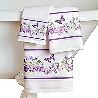 Collections Etc Lavender Floral Butterfly Garland Bathroom Towel Set