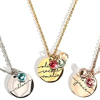 Handwriting Birthstone Name Necklace Personalized Jewelry Mother's Day Gift for Her Gold Aquamarine Pendant Necklace -CN-BS-SH-MN