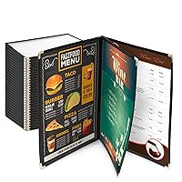 WeChef 30 Pack Restaurant Menu Covers 8.5 x 14 Book Style 3 Pages 6 Views Transparent Restaurant Menu Covers Holder Black