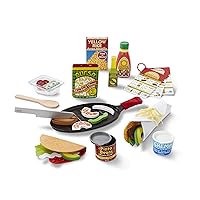 Melissa & Doug Fill & Fold Taco & Tortilla Set, 43 Pieces – Sliceable Wooden Mexican Play Food, Skillet, and More - Pretend Play Kitchen Toy For Kids Ages 3+, 16.1 x 12.0 x 2.75