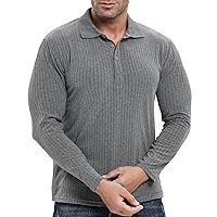 Men's Muscle Polo Shirts Stretch Long Sleeve Workout Golf Tee Casual Slim Fit T Shirt