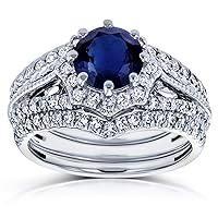 Kobelli Blue Sapphire and Diamond Star Halo Bridal Set 1 7/8 CTW 14k White Gold (3 Piece Set)