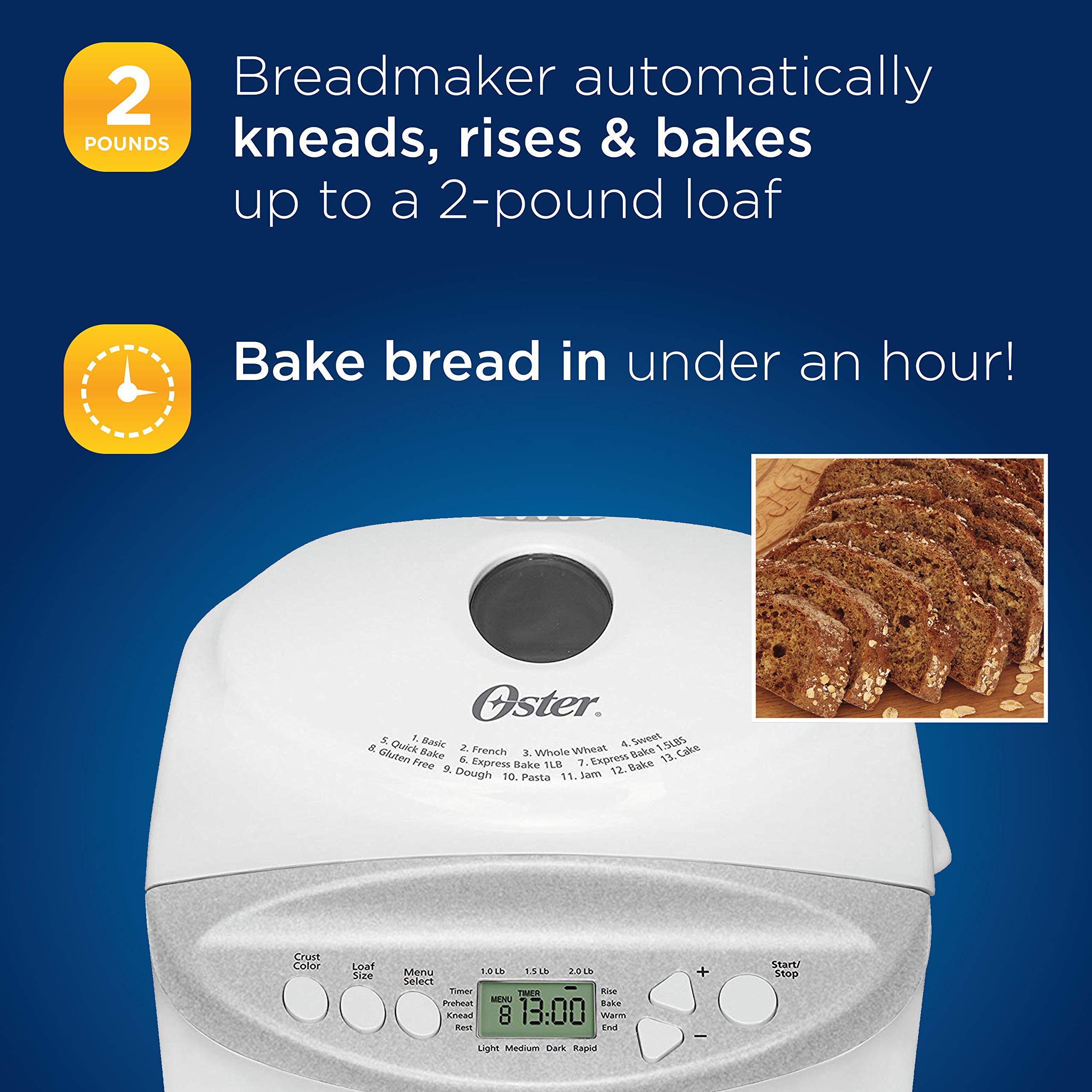 Oster Expressbake Bread Maker with Gluten-Free Setting, 2 Pound, White (CKSTBR9050-NP)