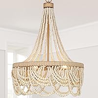 Uolfin Beaded Chandelier, Farmhouse White Boho Light Fixture with 2332 pcs Solid Wood Beads and Natural Hemp Rope, 20” D x 28” H, Extra-Large