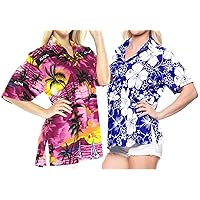 LA LEELA Women's Classic Hawaiian Shirt Short Sleeves Button Up XXL Work from Home Clothes Women Blouse Pack of 2