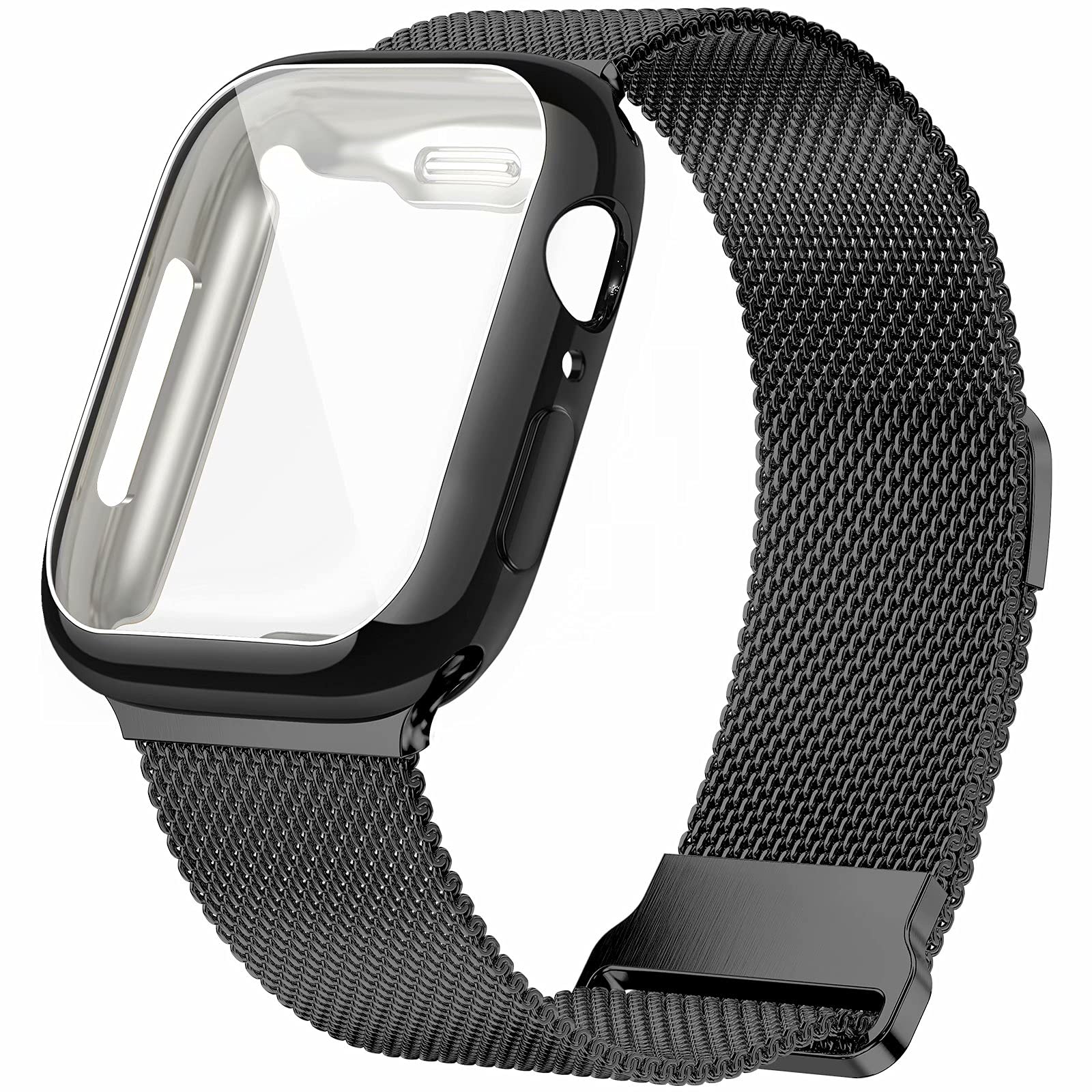 Geoumy Metal Magnetic Bands Compatible for Apple Watch Band 42mm with Case, Stainless Steel Milanese Mesh Loop Replacement Strap Compatible with iWatch Series SE 6/5/4/3/2/1 for Women Men,Black