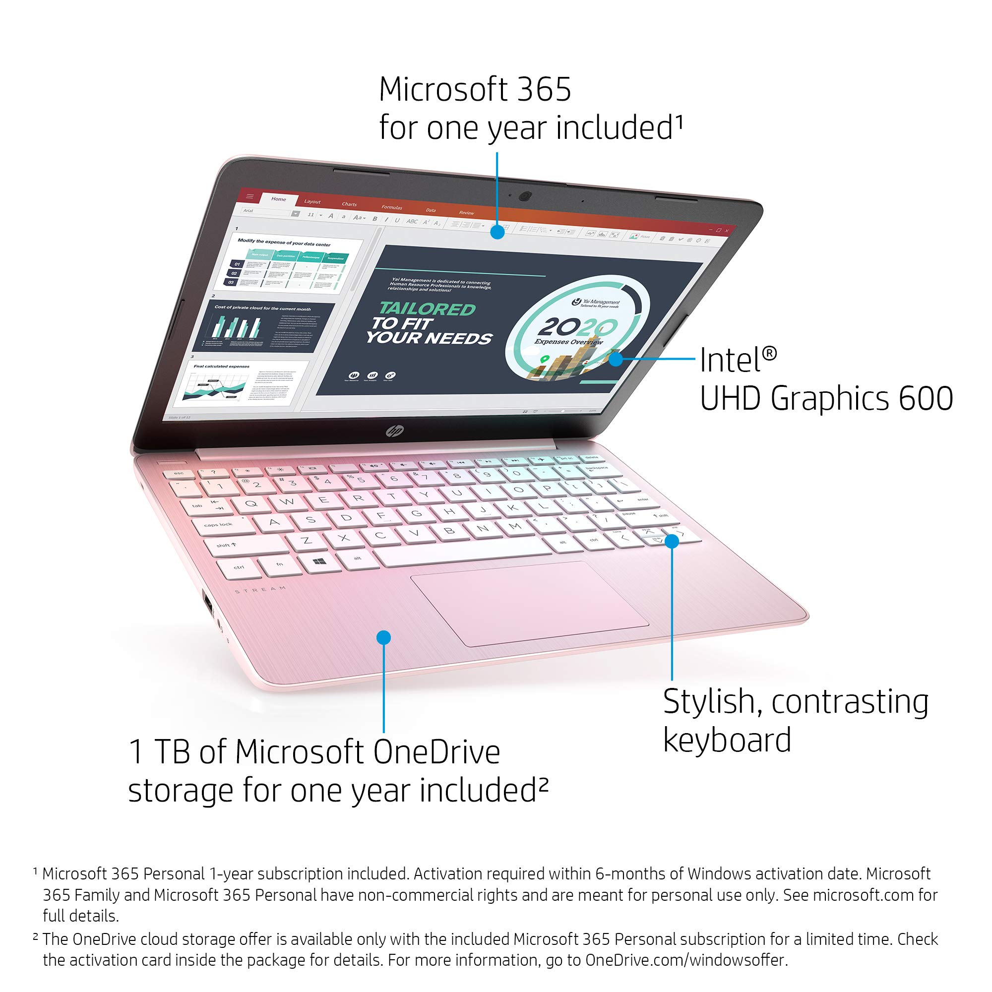 2021 Newest HP Stream 11.6-inch HD Laptop, Intel Celeron N4020, 4GB RAM, 64GB emmc, Windows 10 Home in S Mode with Office 365 Personal for 1 Year, Rose Pink