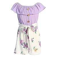 Little Girls Off Shoulder Short Sleeve Flower Ruffle Romper Short Jumpsuit