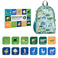 Wildkin 15-inch Backpack and Animals Memory Matching Game (36 pc) Bundle: Boost Memory Educational Card, and Comfortable Kids Backpack (Dinomite Dinosaurs)