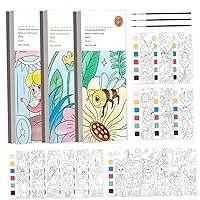 3 Sets Pocket Magic Water Coloring Book with Paints and Water Pen Water Colors Magic Paint Set Princess Flower Fairy + Plant World + Insect Land