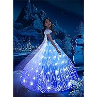 Light Up Girls Halloween Costume Snow Princess Dress Ice Christmas Costumes Toddler Kids Costume, Blue Purple