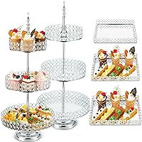 5 Pcs Silver Cake Stand Set with Crystal Beaded Mirror Metal Dessert Table Display Stands for Dessert Table Cupcake Holder for Birthday Party, Wedding, Festival