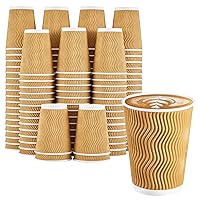 120 Pack 12 oz Coffee Cups, Disposable Corrugated Insulated Ripple Wall Paper Coffee Cups 12oz, Kraft To Go Cups for Hot or Cold Drinks Office Home Cafe Party Travel (Champagne)