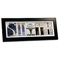 Creative Letter Art - Personalized Framed Name Sign with Black & White Architectural Stone Alphabet Photographs including Black Self Standing Frame