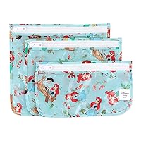 Bumkins Disney Ariel Travel Bag, Toiletry, TSA Approved Pouch, Zip Bag, Quart Size Airline Compliant, Clear-Sided, Baby, Diaper Bag Organization, Makeup, Accessories, Packing, Set of 3 Sizes