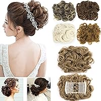 Short Messy Curly Dish Hair Bun Extension Easy Stretch hair Combs Clip in Ponytail Extension Scrunchie Chignon Tray Ponytail Hair piece Wig Hairpieces