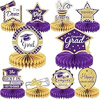10PCS Class of 2024 Graduation Party Decorations 2024 Congrats Grad Honeycomb Centerpieces Congratulate Graduation Table Toppers for Graduation Party Favor Supplies(Purple)
