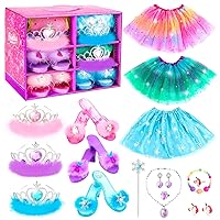 Princess Dress Up Shoes Set for Toddler Jewelry Boutique Kit, 3 Themes of Unicorn Mermaid Ice Princess Costumes Set, Pretend Play Gifts for Little Girls Aged 3-6 Years Old