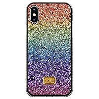 Rainbow Gradient Rhinestone Shiny Bling Phone Case for iPhone 13 14 12 11 Pro Max Mini X XS XR SE 8 7 6 6S Plus Shell, Sparkling Pop Back Cover(XS MAX,Orange)