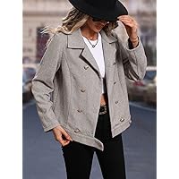 Coat For Women - Herringbone Double Breasted Overcoat