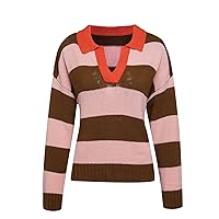Women's Long-Sleeved Lightweight Knitwear Everyday Polo Neck Knitwear (Three-Color Patchwork)