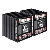 Samsill Durable 1 Inch Binder, Made in the USA, D Ring Binder, Customizable Clear View Cover, Black, 12 Pack, Each holds 225 Pages