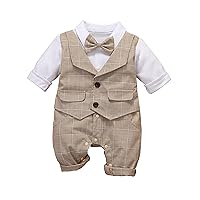 HMD Baby Boy Long Sleeve Gentleman White Shirt Waistcoat Bowtie Tuxedo Onesie Jumpsuit Overall Romper