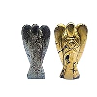 Aashita Creations Golden Pyrite & Grey Hematite Stone Healing Crystal Angel 2 inch | Natural Stone | Rough Stone | Astrology Stone | Combo of 2 Pieces