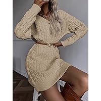 TLULY Sweater Dress for Women Cable Knit Sweater Dress Without Belt Sweater Dress for Women (Color : Khaki, Size : X-Large)