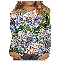 Womens Winter Tops Cute Flower Print Long Sleeve Shirts Comfy Round Neck Sweatshirt Going Out Clothes