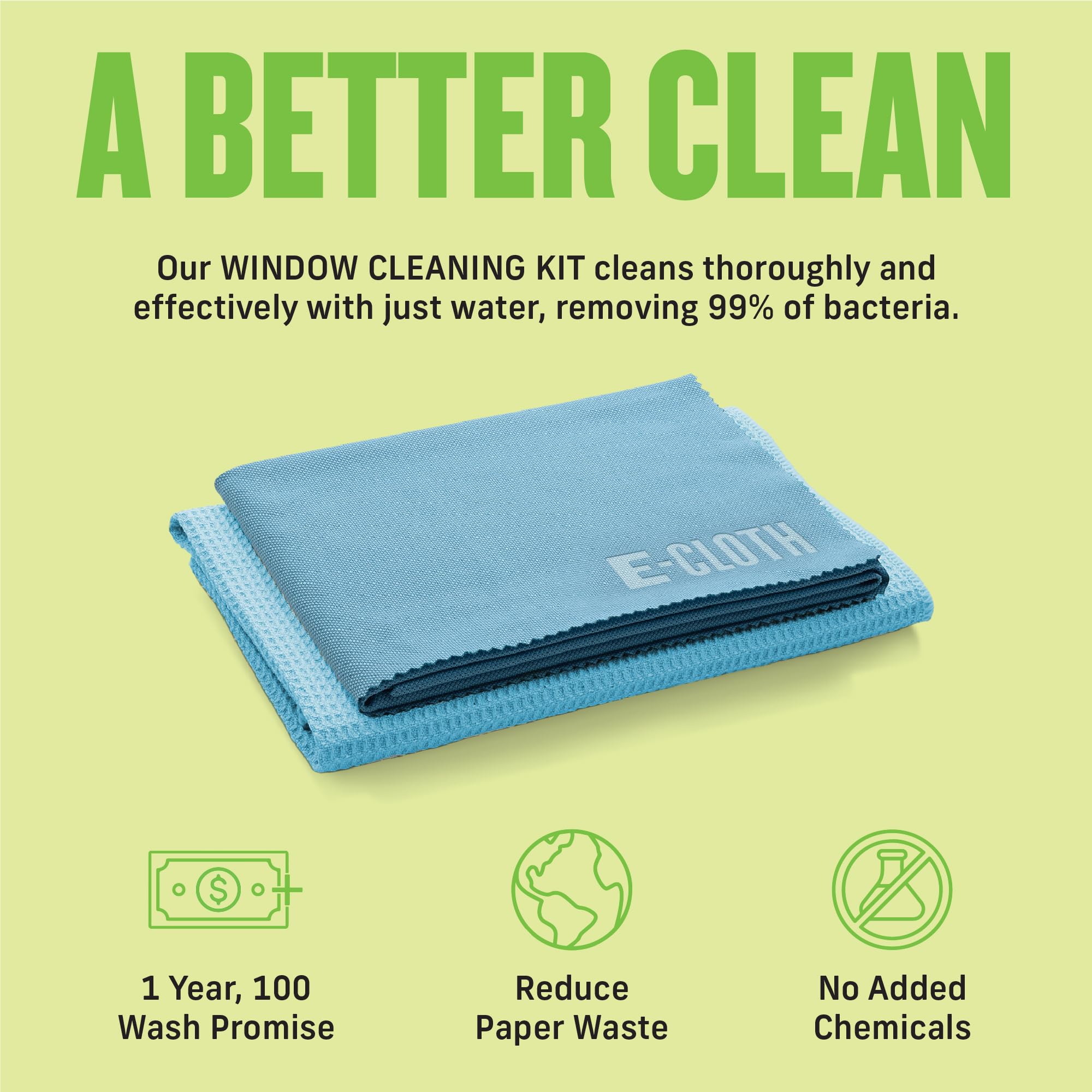 E-Cloth Microfiber Cleaning Cloth Glass Kit - Microfiber Towel Window Cleaning Kit - Microfiber Towels for Cars, Windows, Mirrors, & More - Alaskan Blue