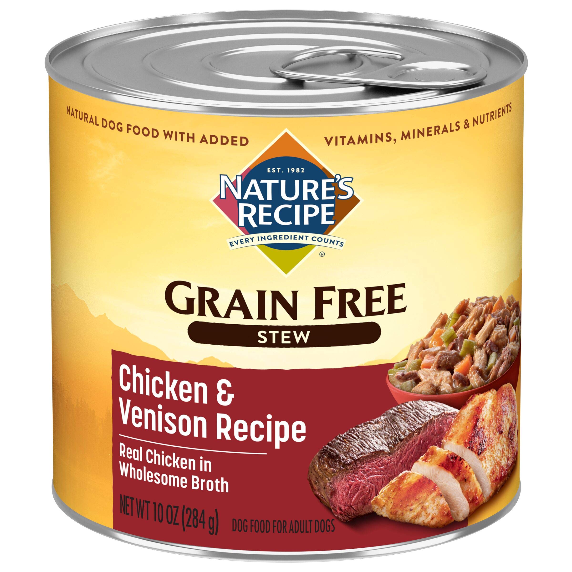 Nature's Recipe Grain Free Wet Dog Food, Chicken & Venison Stew Recipe, 10 Ounce Can (Pack of 12)