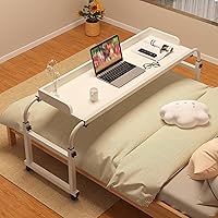 Mobile Overbed Table With Wheels, Bedside Table Adjustable Height and Length, Standing Over Bed Table King Size, Laptop Cart Over Bed Desk, for Hospital and Home ( Color : White , Size : 120*4