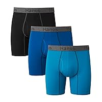 Hanes Mens Comfort Flex Fit Ultra Soft Cotton Stretch Long Leg Boxer Briefs 3-Pack