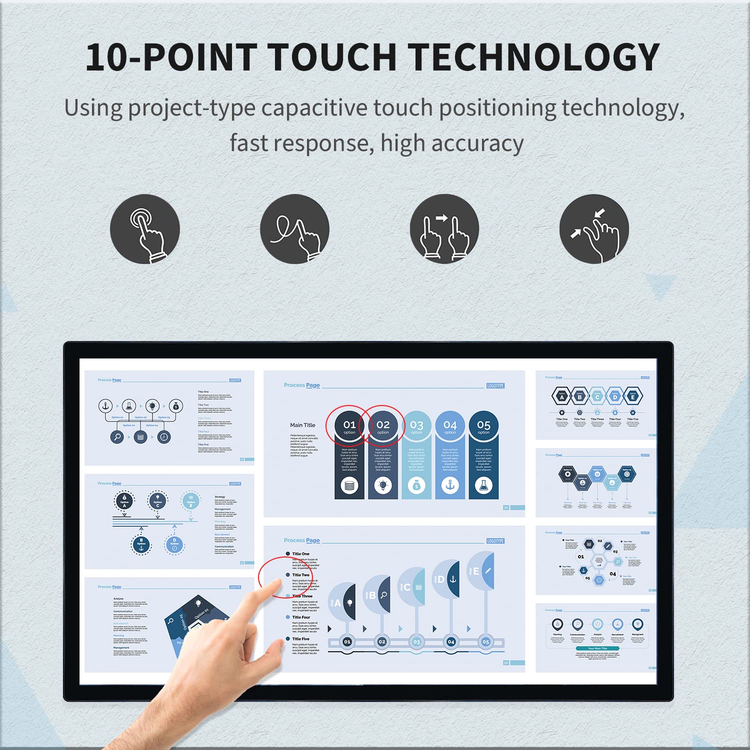 TouchWo 43 inch Capacitive Multi-Touch Screen Industrial Monitor, 16:9 Display 1920 x 1080P, Built-in Speakers, USB, VGA, DVI & HD-MI Ports, Digital Signage Displays and Player for Advertising
