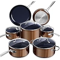 Nuwave Healthy Duralon Blue Ceramic Nonstick Cookware Set, Diamond Infused Scratch-Resistant, PFAS Free, Dishwasher & Oven Safe, Induction Ready & Evenly Heats, Tempered Glass Lids & Stay-Cool Handles